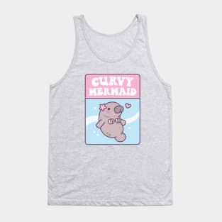 Cute Manatee In Seashell Bikini Curvy Mermaid Funny Tank Top